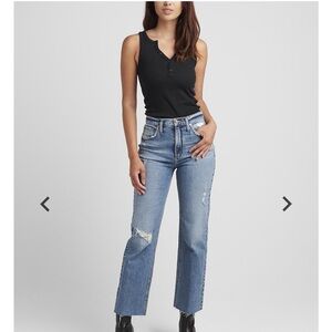 Silver Jeans Highrise Desirable Straight Blue Jean Distressed Size 24 Cotton